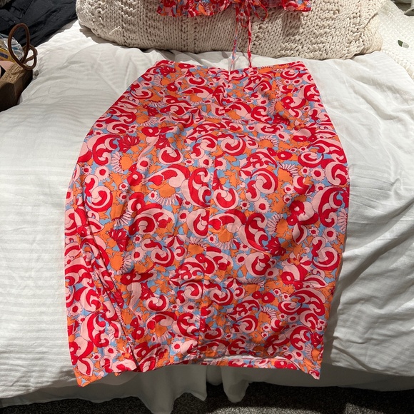 Aveloria Allover Print Cut-waist Ruched Slit Side Dress 2 Piece Sz L - Picture 3 of 7